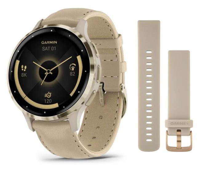 GARMIN VENU 3S Soft gold stainless steel bezel with French grey case and leather band 010-02785-55 010-02785-55 от прозводителя Garmin