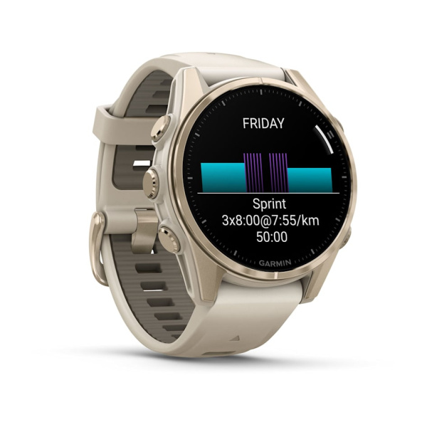 Garmin Fenix 8 - 43 мм AMOLED | Sapphire | Soft Gold with Fog grey/dark sandstone silicone band