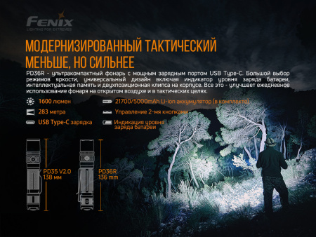 Фонарь Fenix тактический PD36R 1600 люмен PD36R от прозводителя Fenix