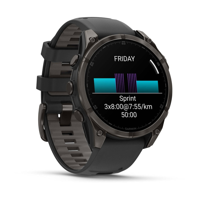 Garmin Fenix 8 - 47 мм AMOLED | SAPPHIRE | Carbon grey DLC titanium with Black/pebble grey silicone band