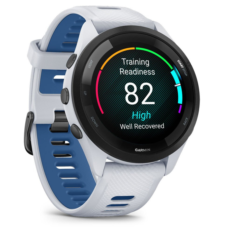 Garmin Forerunner 265 - 46 мм | Black Bezel with Whitestone Case and Whitestone/Tidal Blue Silicone Band