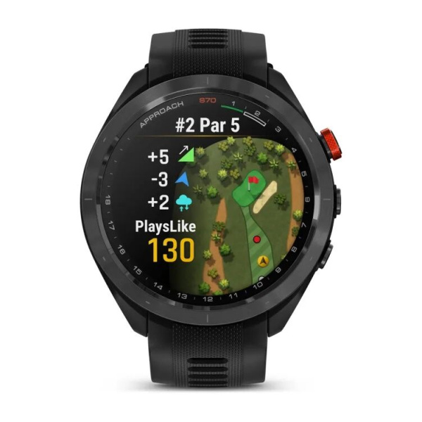 Garmin Approach S70 - 47 мм | Black/Red Ceramic Bezel with Black Silicone Band