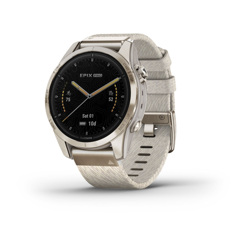 Garmin Epix Pro (Gen 2) - 42 мм SAPPHIRE | Soft Gold with Cream Heathered Nylon Band
